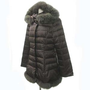 LEONARD FASHION ダウンコート シルク フォックスファー アニマル柄 42 茶