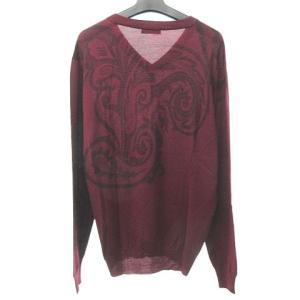 ETRO ニット セーター シルク・カシミア混 Vネック ペイズリー柄 ボルドー XL 1204