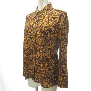 CELINE 総プリント シャツ ブラウス 長袖 シルク100％ エポレット 茶 40