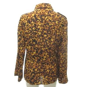 CELINE 総プリント シャツ ブラウス 長袖 シルク100％ エポレット 茶 40
