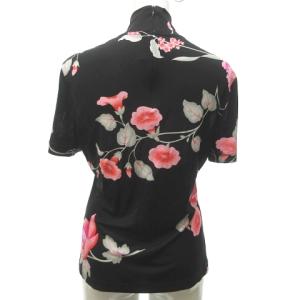 LEONARD PARIS 花柄 カットソー ハイネック シルク 42 黒 ピンク