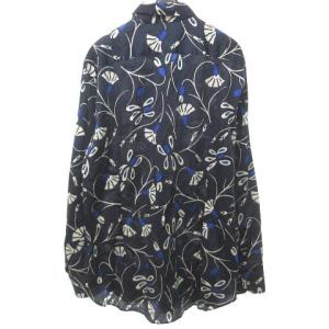 ETRO シャツ ホリゾンタルカラー 植物柄 43 紺