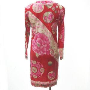LEONARD FASHION 美品 ワンピース チュニック ジオメトリック 花柄 牡丹 国内正規品 ピンク レッド