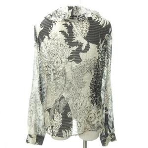 ETRO 美品 シルク シャツ ブラウス  長袖 フリル衿 花柄 46 L位 白/黒 ホワイト