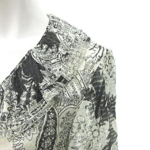 ETRO 美品 シルク シャツ ブラウス  長袖 フリル衿 花柄 46 L位 白/黒 ホワイト