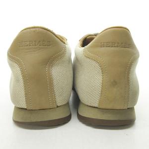 HERMES Hロゴ クイック スニーカー レザー × キャンバス 42 約26.5cm ベージュ
