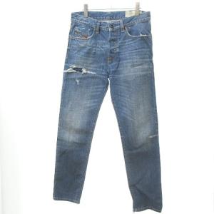 MHARKY 080AH ダメージ クラッシュ デニム パンツ W30 L32 ネイビー