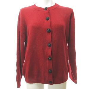 ヴィンテージ ニット カーディガン 長袖 クルーネック リボンデザインボタン M レッド ECR13 0127