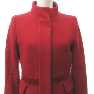 EMPORIO ARMANI JEANS ステンカラー コート ジャケット ベロアライン ウール 赤