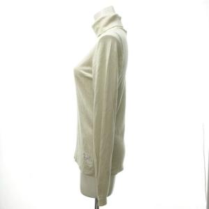 CELINE ニット セーター 長袖 タートルネック 裾刺繍 ハイゲージ カシミヤ シルク グレーベージュ L