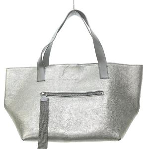 BRUNELLO CUCINELLI トートバッグ 2WAY レザー 底鋲 ビーズバンド メタリックシルバー