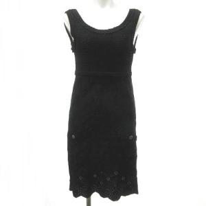 CHANEL ココマークボタン レースニットワンピース 36 ブラック