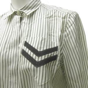 BRUNELLO CUCINELLI イタリア製 シャツ ブラウス シルク ビジュー ストライプ ベージュ ホワイト S 0130 STK