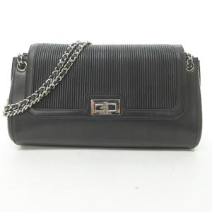 アーカイブ プリーツ フラップ ショルダーバッグ ダブルチェーン ブラック