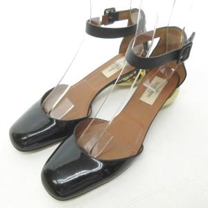 VALENTINO 装飾ヒール パンプス エナメル パテントレザー ブラック 38 約25cm 0130 STK