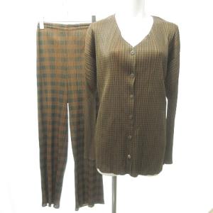 セットアップ パンツ シャツジャケット プリーツ チェック 3 ブラウン