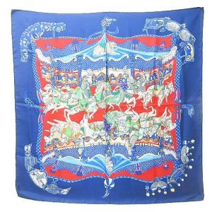 HERMES カレ90 TOURNEZ MANEGE メリーゴーランド スカーフ ブルー