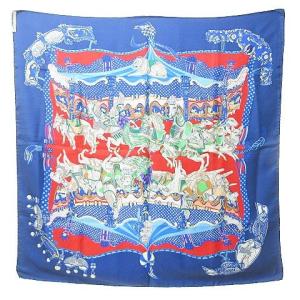 HERMES カレ90 TOURNEZ MANEGE メリーゴーランド スカーフ ブルー