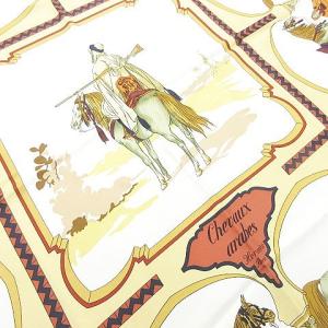 カレ90 CHEVAUX ARABES アラブの馬 大判 スカーフ シルク ベージュ