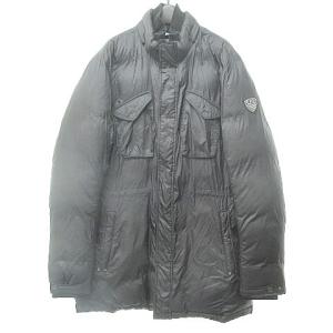 EA7 ダウンジャケット ブルゾン ロング丈 ロゴ ワッペン リブネック ジップアップ ブラック