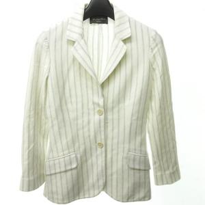 ストライプ テーラード ジャケット ブレザー シングル 2B コットンリネン 38 ホワイト