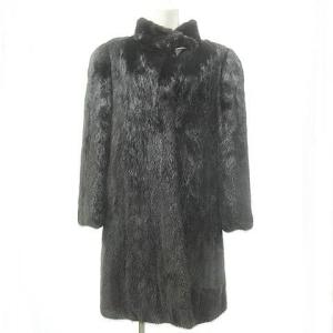 銀SAGA ミンクファー コート ロング丈 ボタン リアルファー 毛皮 茶 ブラウン 11号 アウター ECR15 0321