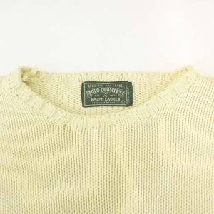 RALPH LAUREN POLO COUNTRY 星条旗 刺繍 ニット セーター クルーネック 長袖 コットン ベージュ Ｌ