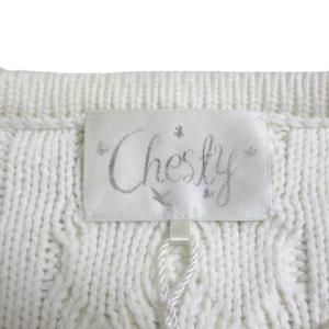 Chesty ロング ニット ジレ ベスト タグ付き 前開き フリンジ ケーブル ホワイト 0