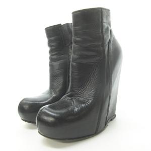 Rick Owens レザー ショート ブーツ インヒール プラットフォーム ジップ ブラック 約23cm 0413
