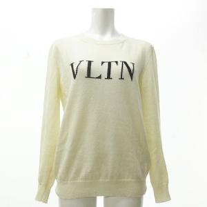 VALENTINO イタリア製 ニット セーター クルーネック ロゴ カシミヤ混 ウール 長袖 オフホワイト
