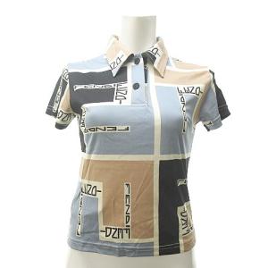 FENDI ヴィンテージ ポロシャツ 半袖 総柄 ロゴプリント ストレッチ イタリア製 青 ブルー系 40 AA ECR15 0502