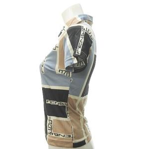 FENDI ヴィンテージ ポロシャツ 半袖 総柄 ロゴプリント ストレッチ イタリア製 青 ブルー系 40 AA ECR15 0502