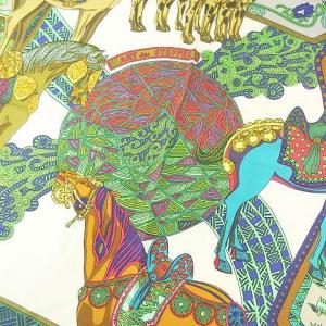 美品 カレ90 ART DES STEPPES ステップ美術 スカーフ 大判 馬 ホース フランス製 総柄 シルク100%