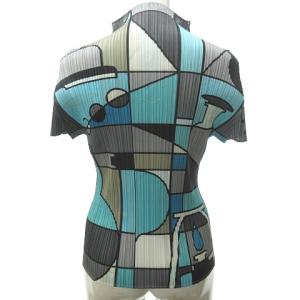 PLEATS PLEASE ISSEY MIYAKE ISSEY MIYAKE ジオメトリック シャツ ブラウス 総柄 モンドリアン調 日本製 ブルー