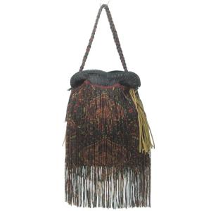 PLEATS PLEASE ISSEY MIYAKE ネイティブ柄 ショルダーバッグ フリンジ 総柄 黒
