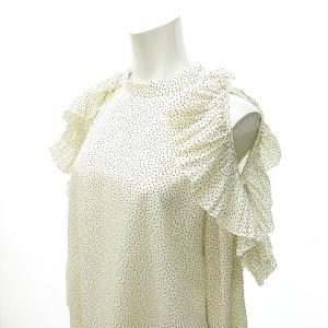 美品 21SS ドット フリル ブラウス 長袖 オープンショルダー 38 アイボリー
