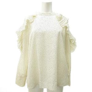 CELFORD 美品 21SS ドット フリル ブラウス 長袖 オープンショルダー 38 アイボリー