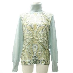 ETRO ニット セーター タートルネック スカーフ生地切替 ペイズリー柄 イタリア製 ブルー 44 ECR16