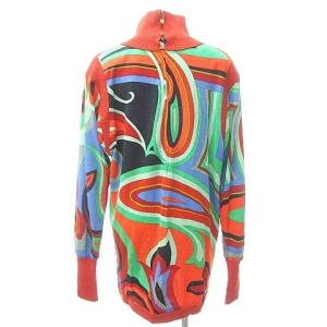 LEONARD PARIS 最高級ライン ニット ワンピース ひざ丈 タートルネック 金ボタン 切替 総柄 ウール 赤 レッド ECR16