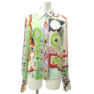 Emilio Pucci FIRENZE プッチ柄 長袖 シャツ ブラウス ダブルカフス 総柄 シルク マルチカラー 42