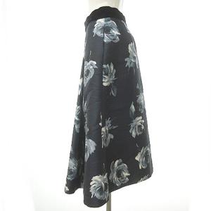 kate spade new york サーキュラー スカート フレア ひざ丈 ベルベット切替 花柄 ネイビー 2 ECR16 0613