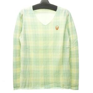 lucien pellat finet ニット セーター Vネック 長袖 スカル タータンチェック カシミヤ100% ブルー系 S ECR16 0613