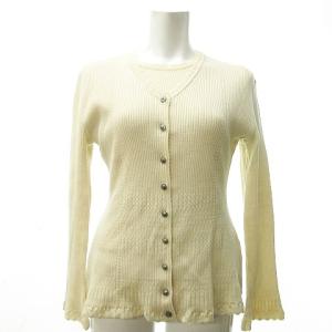 BOUTIQUE アンサンブルニット カーディガン 銀ボタン フリル ウール オフホワイト