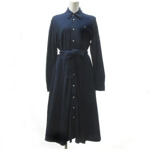 RALPH LAUREN オックスフォード ポロシャツ ワンピース 長袖 M ネイビー