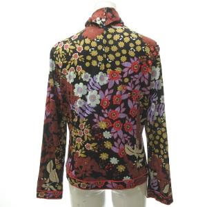 LEONARD FASHION 花柄 ニット カットソー 長袖 シルク混 スタンドカラー LL ブラック レッド系