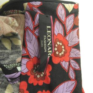 LEONARD FASHION 花柄 ニット カットソー 長袖 シルク混 スタンドカラー LL ブラック レッド系