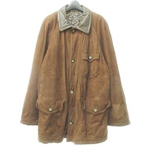 Salvatore Ferragamo レザー ステンカラーコート 襟切替 裏地総柄 ホース 大きいサイズ イタリア製 ブラウン