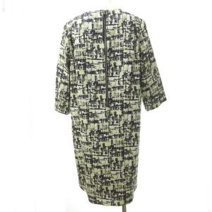 Leilian NEMIKA ジャガード ワンピース ひざ丈 総柄 ロング 長袖 13+ ネイビー イエロー