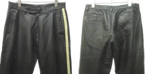 PRADA レザー パンツ スラックス サイド ライン カットオフ 46 ブラック