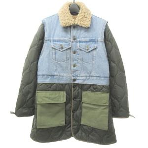 2WAY デニム切替 ミリタリー コート ジャケット ドッキング ボア キルティング カーキ ブルー